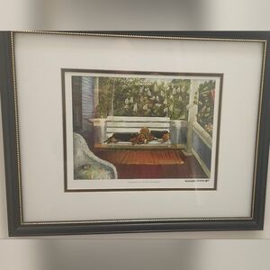 Framed Art Print with Basset Hound Dogs on Porch